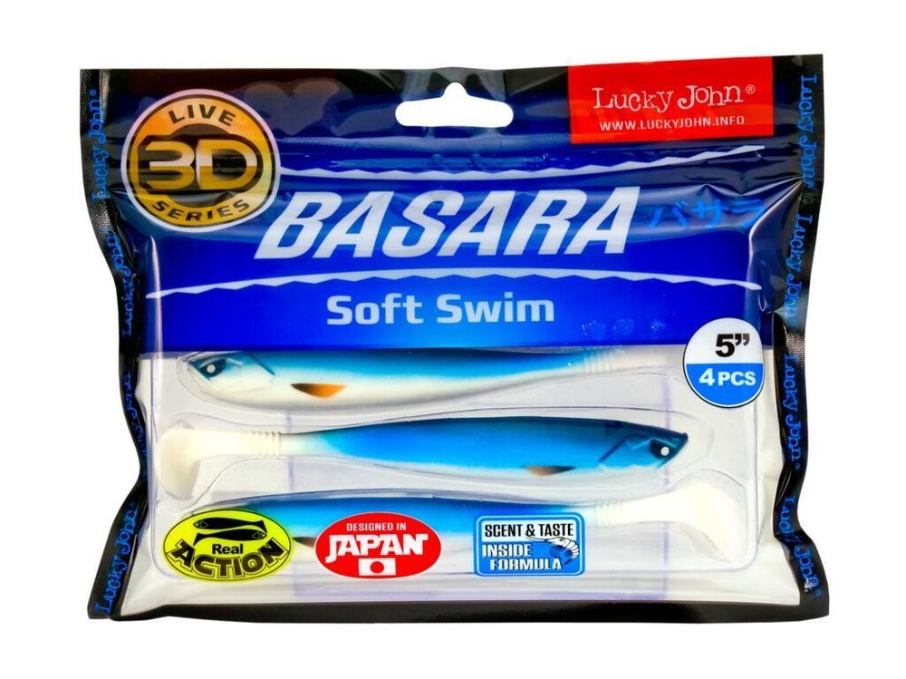 Виброхвост LUCKY JOHN Basara Soft Swim 3D, 5.0in (127 мм), цвет PG12, 4 шт/уп
