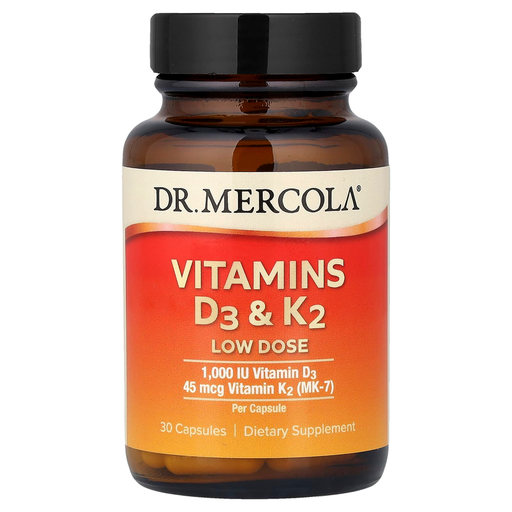 Dr. Mercola, витамины D3 и K2, низкая доза, 30 капсул