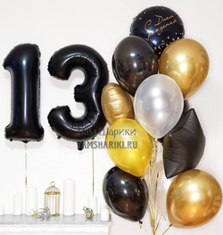 Круглый шар 46 см "Черный с конфетти Party: С Днём Рождения"