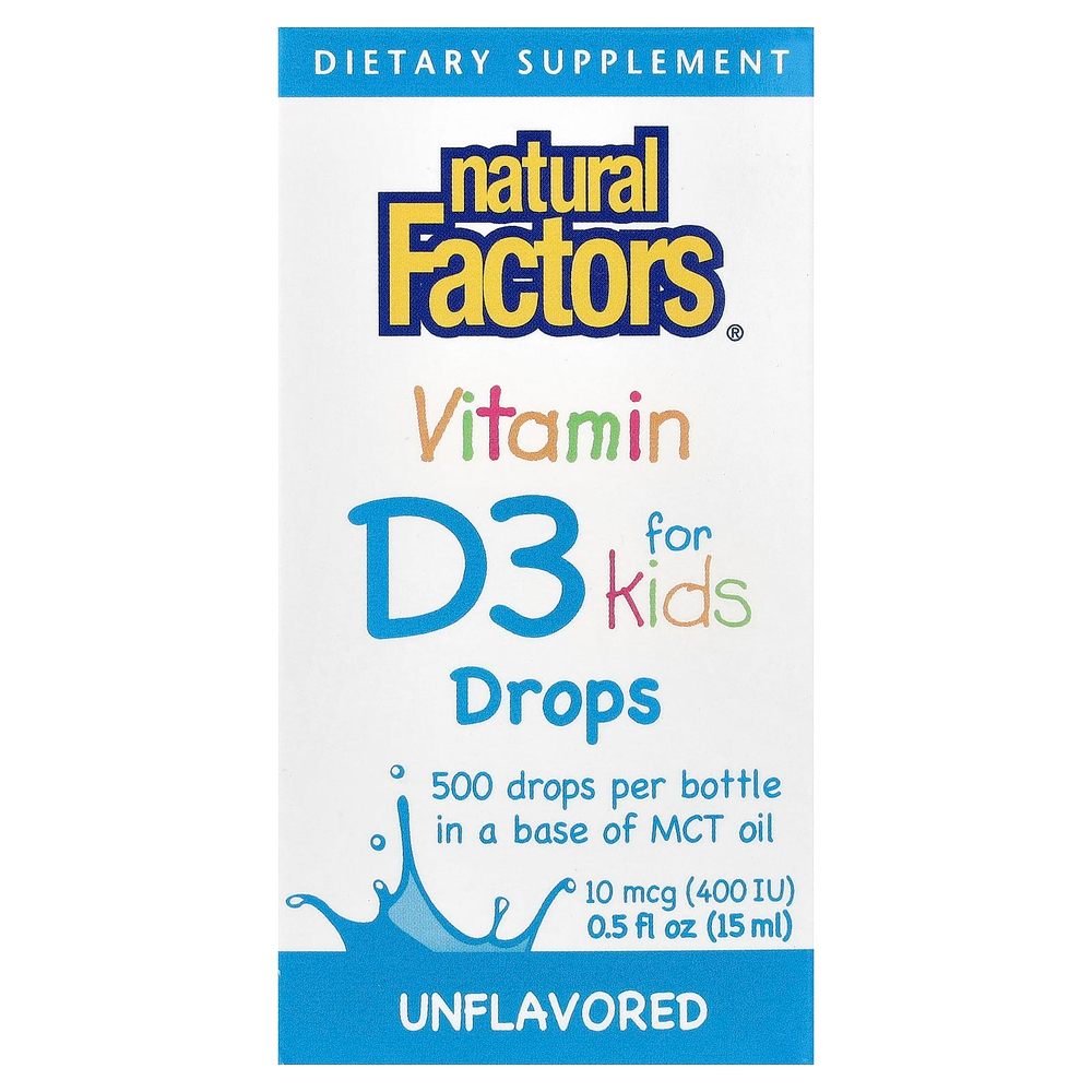 Natural Factors, витамин D3 в каплях для детей, без добавок, 15 мл (0,5 жидк. унции)