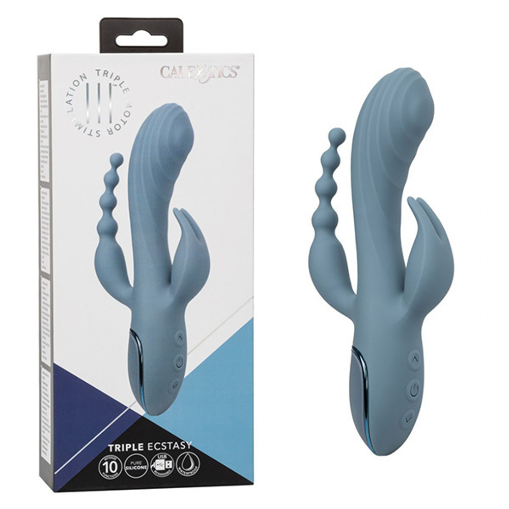 Голубой тройной вибромассажер California Exotic Novelties Triple Ecstasy SE-4386-10-3