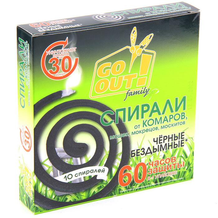 GO OUT Спирали черная от комаров 10шт *24