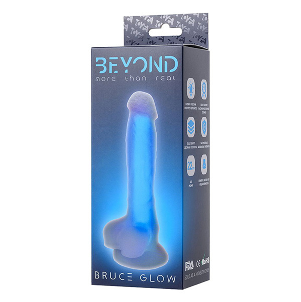 Прозрачно-синий светящийся в темноте фаллоимитатор 22см ToyFa Beyond Bruce Glow 872002