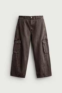 ZARA БРЮКИ CARGO RELAXED FIT СО ШВАМИ, КОРИЧНЕВЫЙ