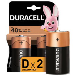 Батарейки КОМПЛЕКТ 2шт, DURACELL Basic ОРИГИНАЛ, D (LR20, 13А), алкалиновые, блистер
