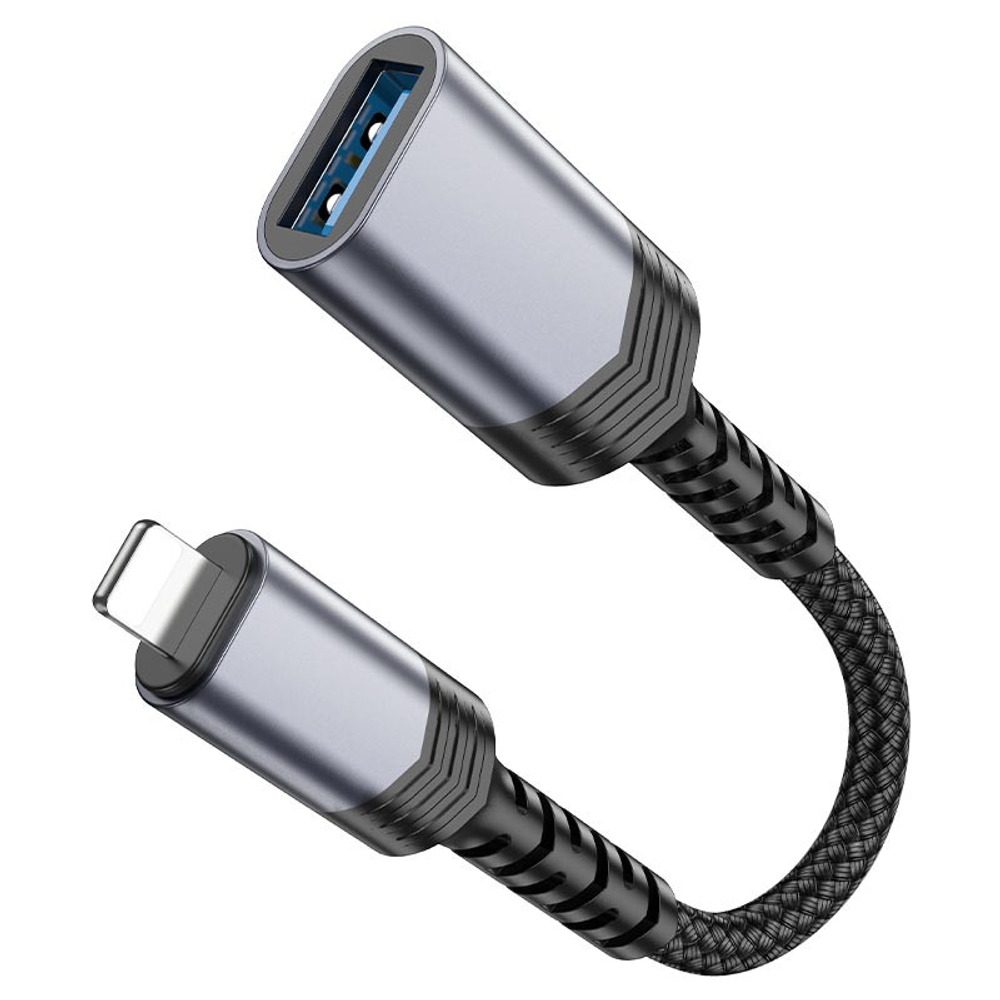 Кабель-переходник Hoco UA24 Lightning (папа) на USB (мама) серебристый