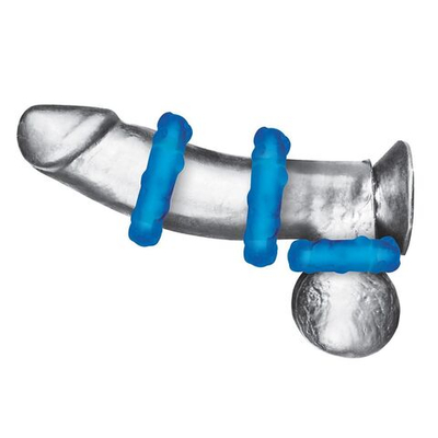 Комплект из трех голубых эрекционных колец 3-Pack Ribbed Rider Cock Ring Set (Цвет: голубой)