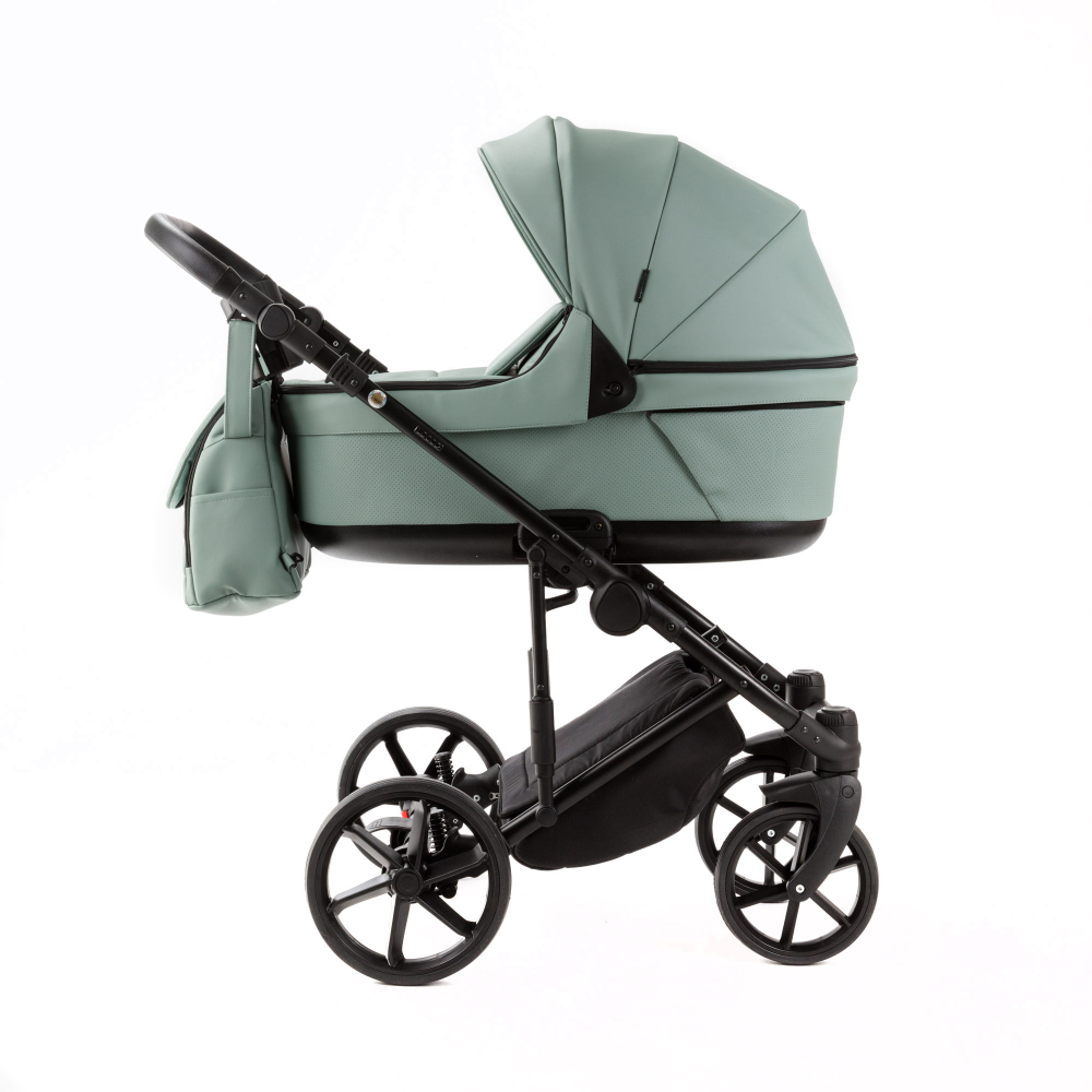 Детская универсальная коляска Adamex Locco Deluxe LL-SA20 (2в1) Серо-зеленая экокожа