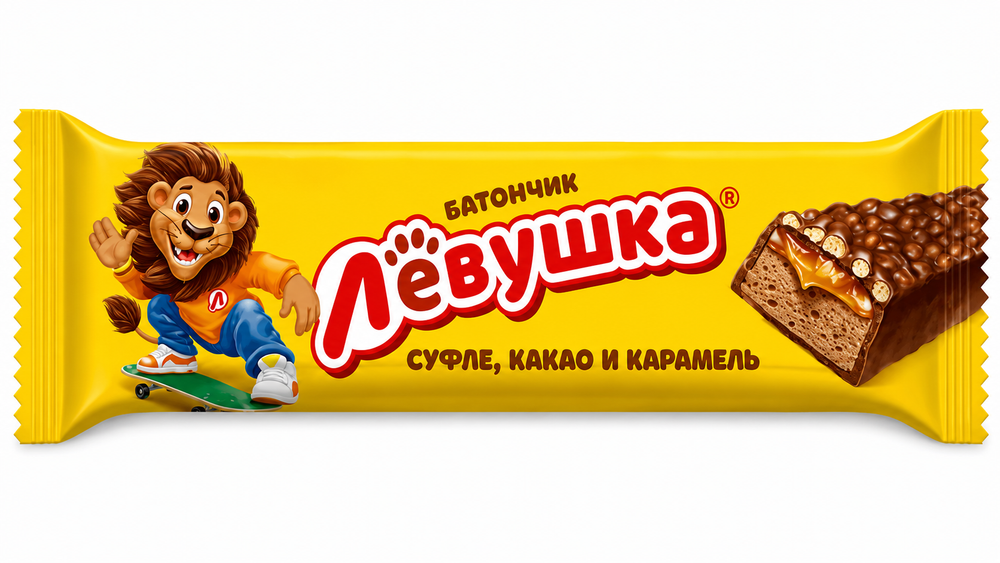 Батончик Лёвушка конфеты глазированные с суфле какао и карамелью, 25 шт