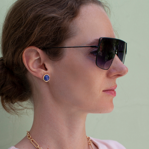 Серьги пусеты Fiore Luna NATURAL LAPIS LE1106 BL/G