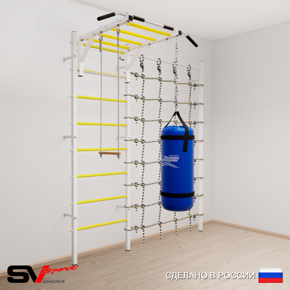 Шведская стенка Sv Sport усиленная 63220 (Турник рукоход/Трапеция/Цепь/Мешок 22кг/Канатный лаз)
