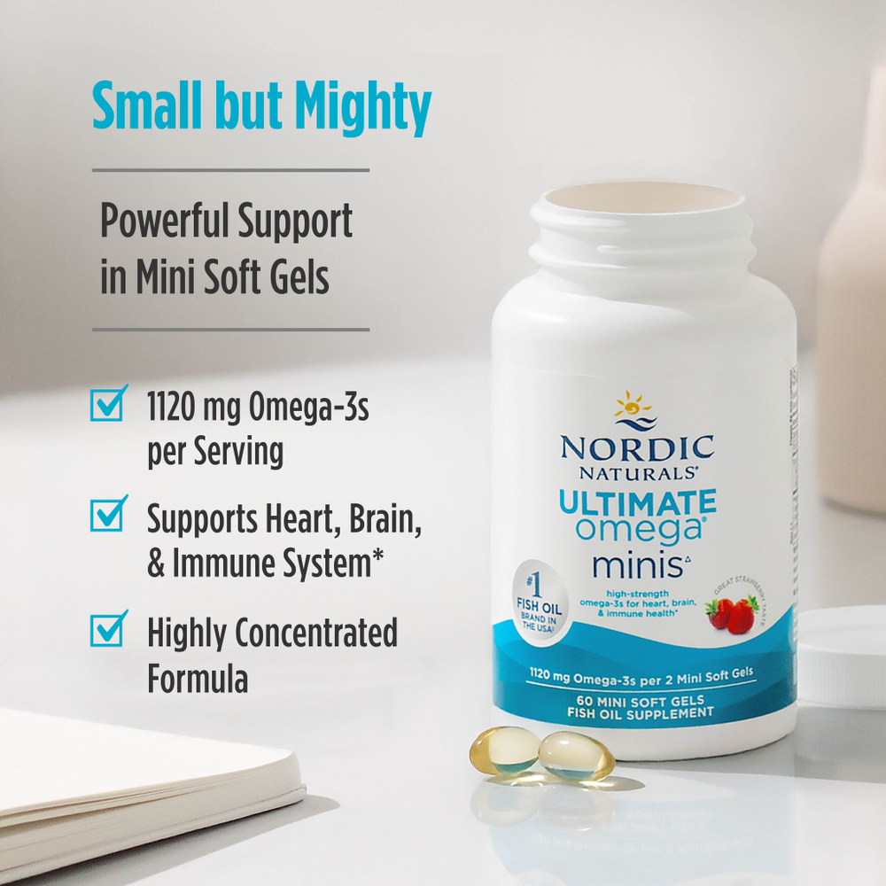 Nordic Naturals, Ultimate Omega® мини, со вкусом клубники, 60 миникапсул (560 мг в 1 капсуле)