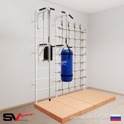 Шведская стенка Sv Sport 57650 (Турник стандарт/Брусья/Канат/Трапеция/Цепь/Мешок 15кг/Мат 2м/Канатный лаз)