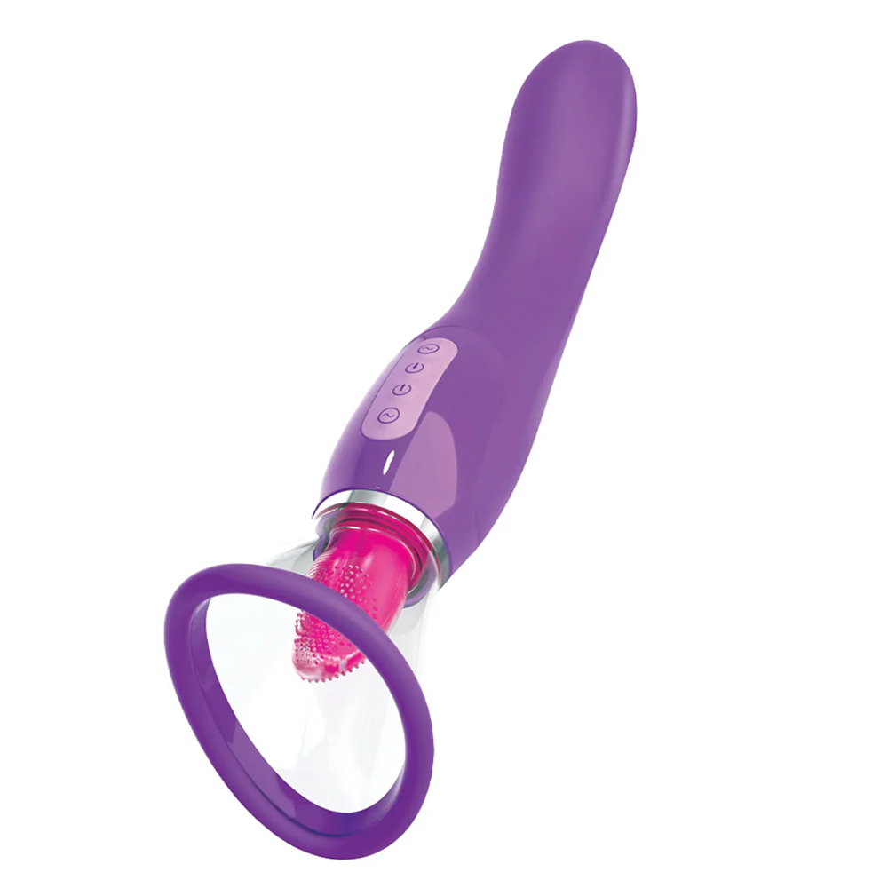 Двухсторонний вибростимулятор с помпой и язычком PipeDream Fantasy for Her Ultimate Pleasure Clitoral Pump Vibe Purple 494312