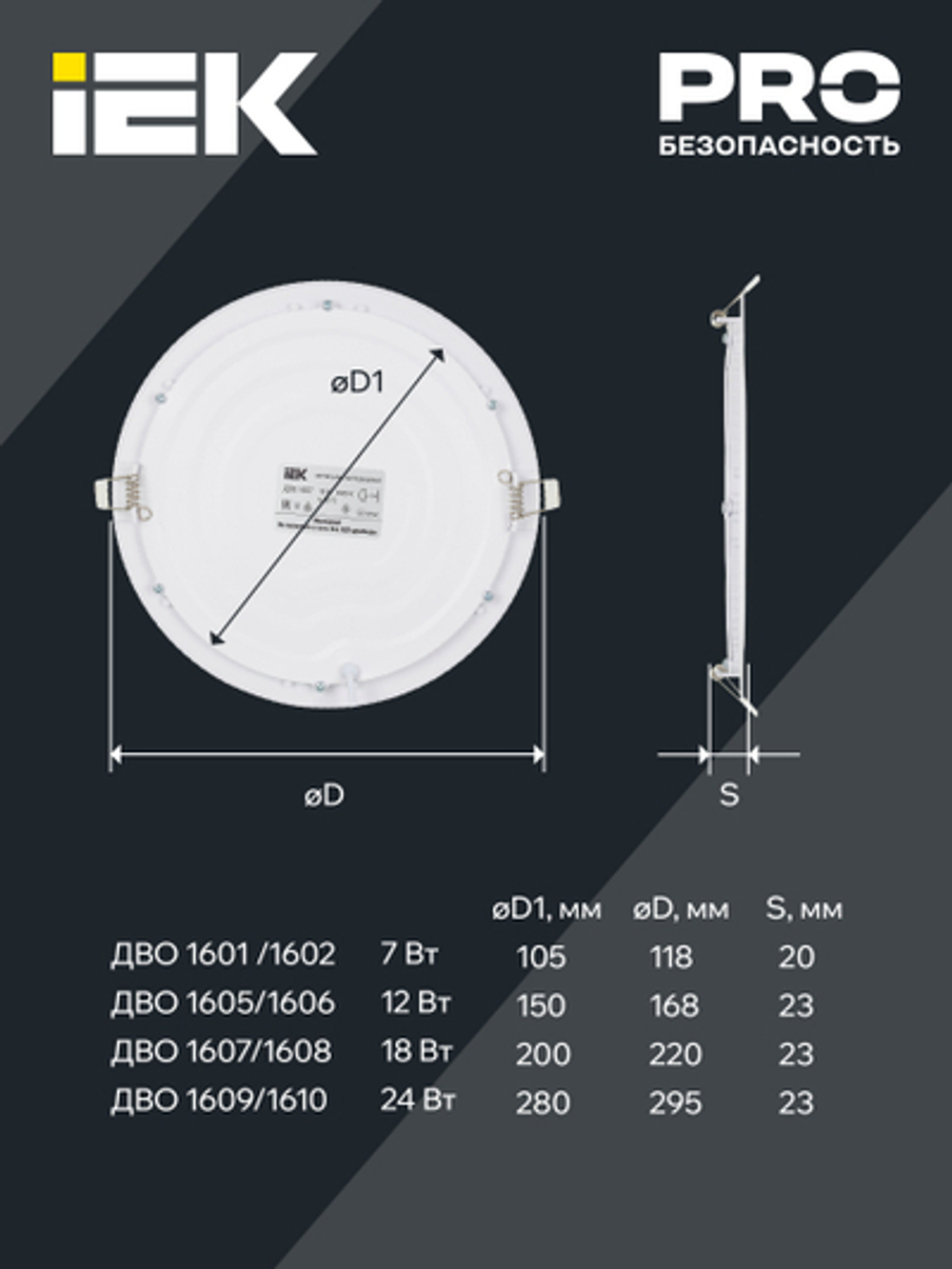 Светильник ДВО 1606 белый круг LED 12Вт 6500 IP20 IEK