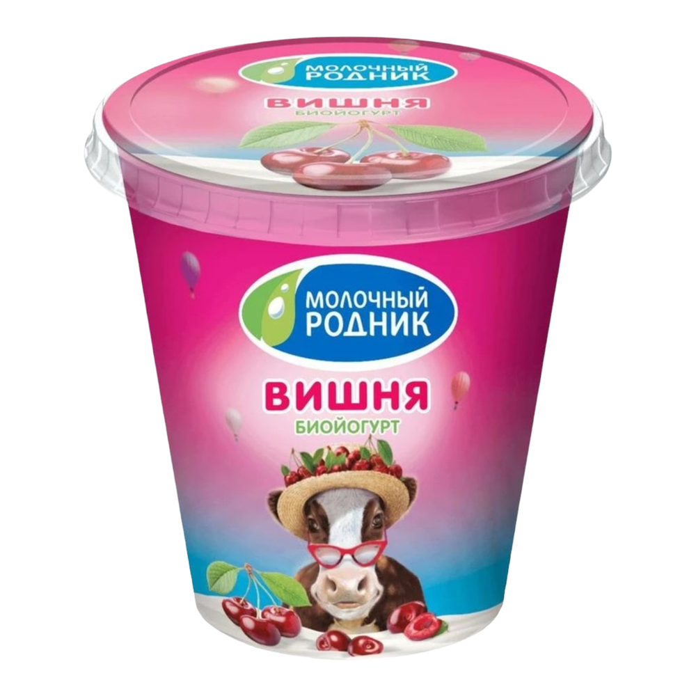 Биойогурт обощаг . "Молочный родник" с фруктово-ягодным наполнителем Вишня 300гр