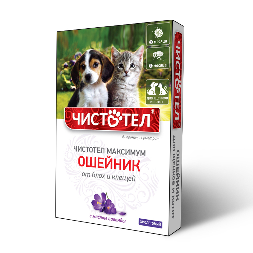 ЧИСТОТЕЛ МАКСИМУМ Ошейник от блох и клещей для котят и щенков, 50 см, фиолетовый