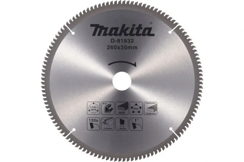 Пильный диск Makita D-81832 260×30 мм, 120T, дерево / алюминий / пластик