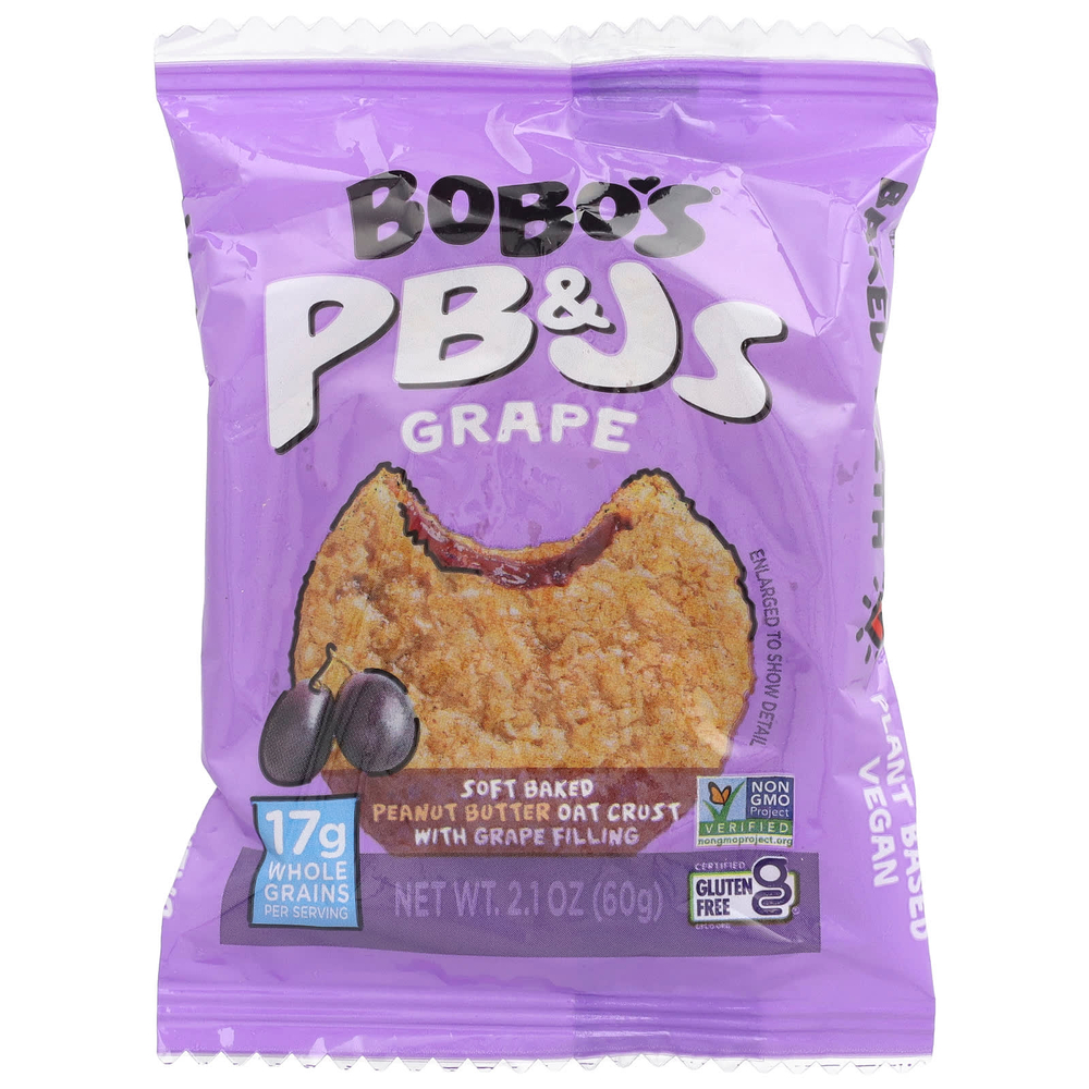 Bobo's Oat Bars, PB & Js, виноград, 4 батончика по 60 г (2,1 унции)