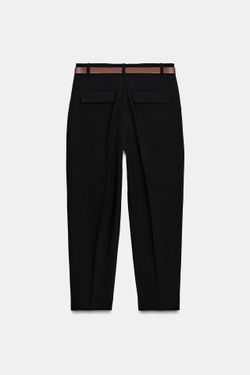 ZARA УКОРОЧЕННЫЕ БРЮКИ С РЕМНЕМ, ЧЕРНЫЙ