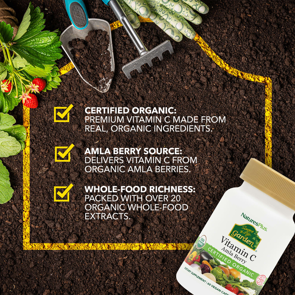 NaturesPlus, Source of Life Garden®, витамин C, ягоды амлы, 60 веганских капсул