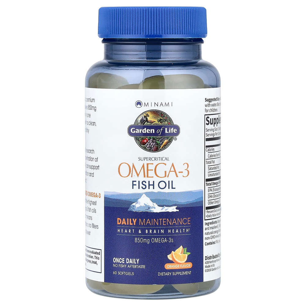 Minami Nutrition, Garden of Life®, сверхкритический рыбий жир с омега-3, со вкусом апельсина, 60 мягких таблеток