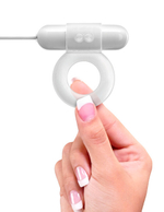Эрекционное кольцо с клиторальным массажером с сетевым Usb адаптером Luv Ring (Цвет: прозрачный с белым)