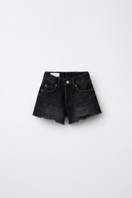 ZARA ДЖИНСОВЫЕ ШОРТЫ С РАЗРЕЗАМИ, ЧЕРНЫЙ