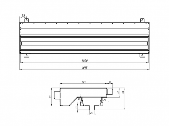 Flexag SHN-1-1000-25-W щелевой диффузор с низкопрофильной КСД под гипсокартон, белый