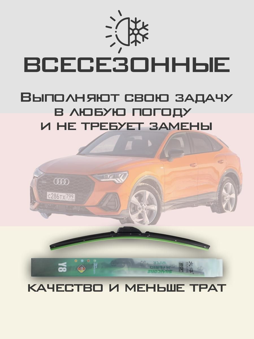 Щетки стеклоочистителя HUOYE Y8 600/500 мм на Audi Q3Sportback | Push button