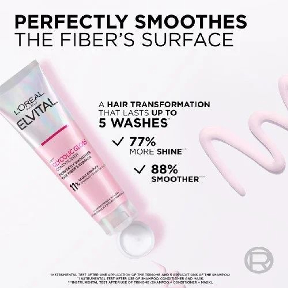 L'Oral Elseve/Elvital Glycolic Gloss кондиционер для блеска волос с 11% гликолиевой кислотой 150 мл (Франция)