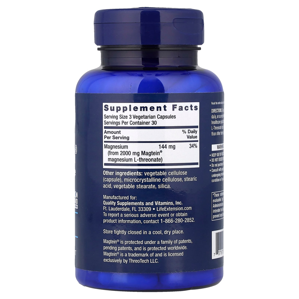 Life Extension, Neuro-Mag®, L-треонат магния, 90 вегетарианских капсул (48 мг в 1 капсуле)