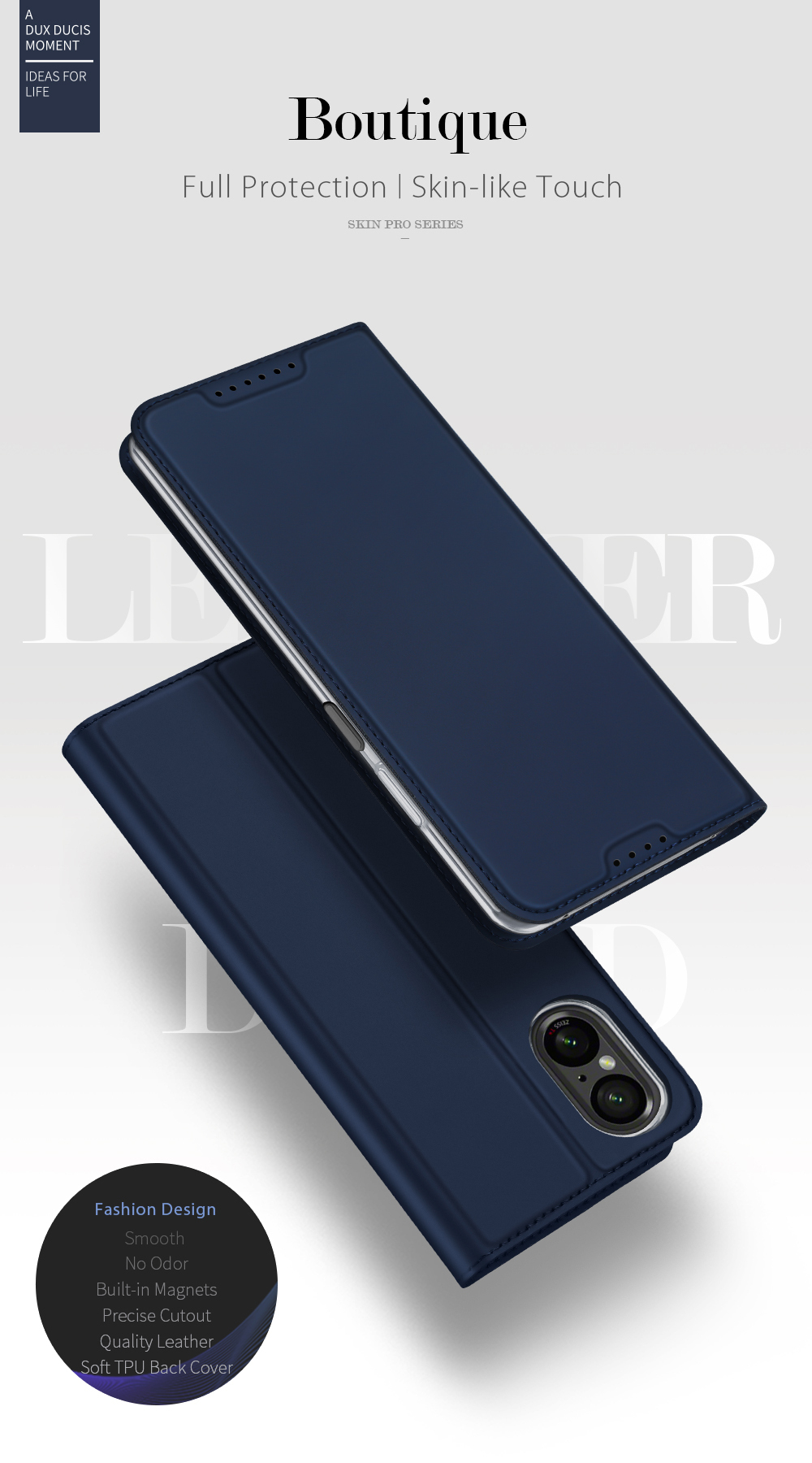 Чехол книжка из PU кожи синего цвета от Dux Ducis для смартфона Sony Xperia 10 VI (10-6), серия Skin Pro Series Case