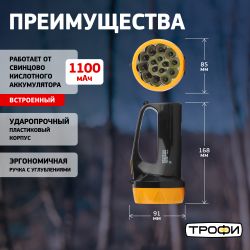 Светодиодный фонарь Трофи TSP10 прожекторный аккумуляторный 2 режима со встроенной зарядкой | Трофи
