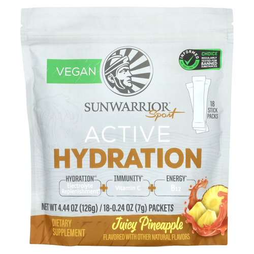Sunwarrior, Sport, активное увлажнение, сочный ананас, 18 пакетиков по 7 г (0,24 унции)