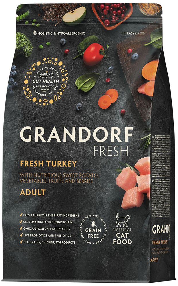 Grandorf Fresh 400гр Holistic Turkey&amp;Sweet Potato Сухой корм для кошек, свежее мясо индейки с бататом