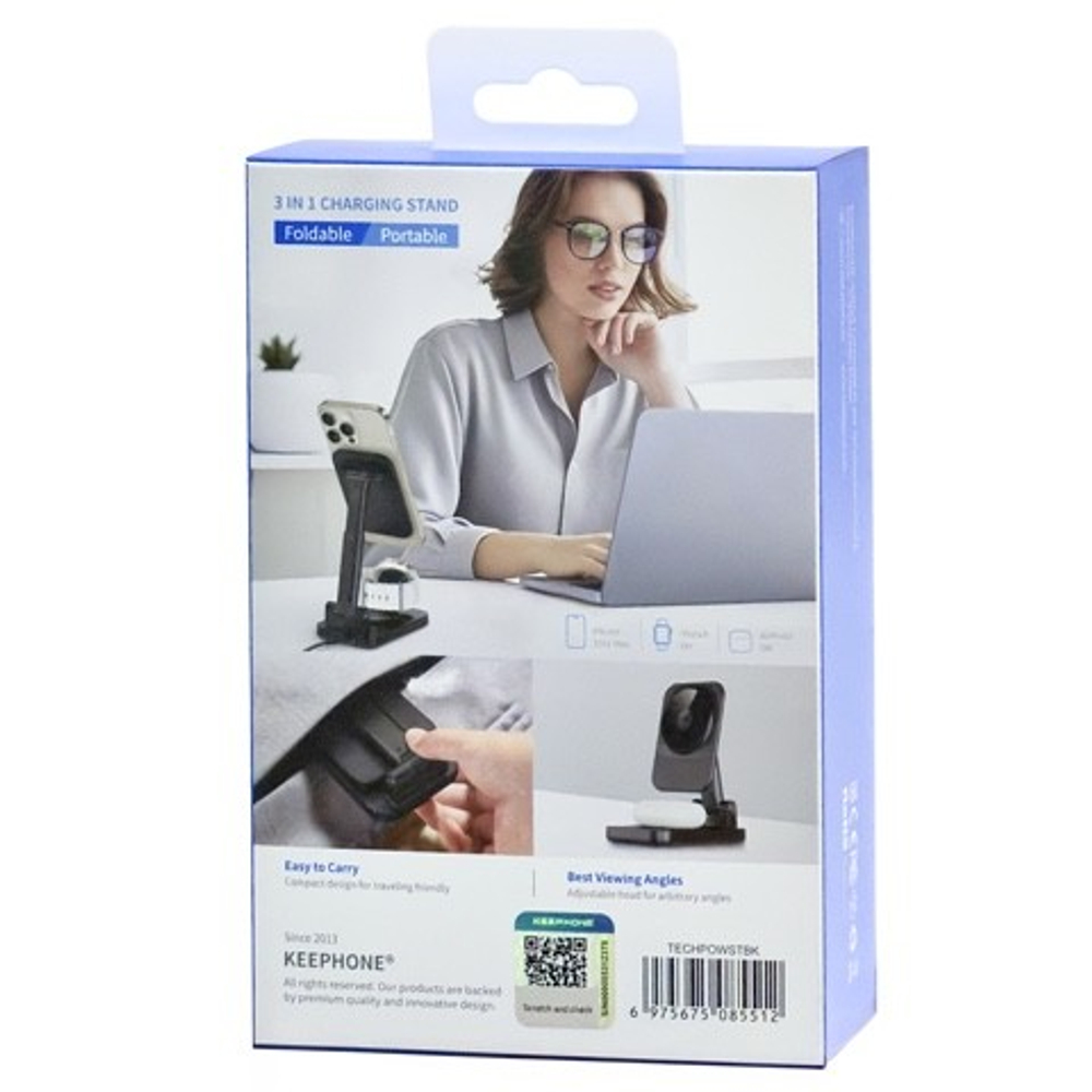 Беспроводное зарядное устройство 3in 1 с подставкой Keephone Tech Power Stand черный