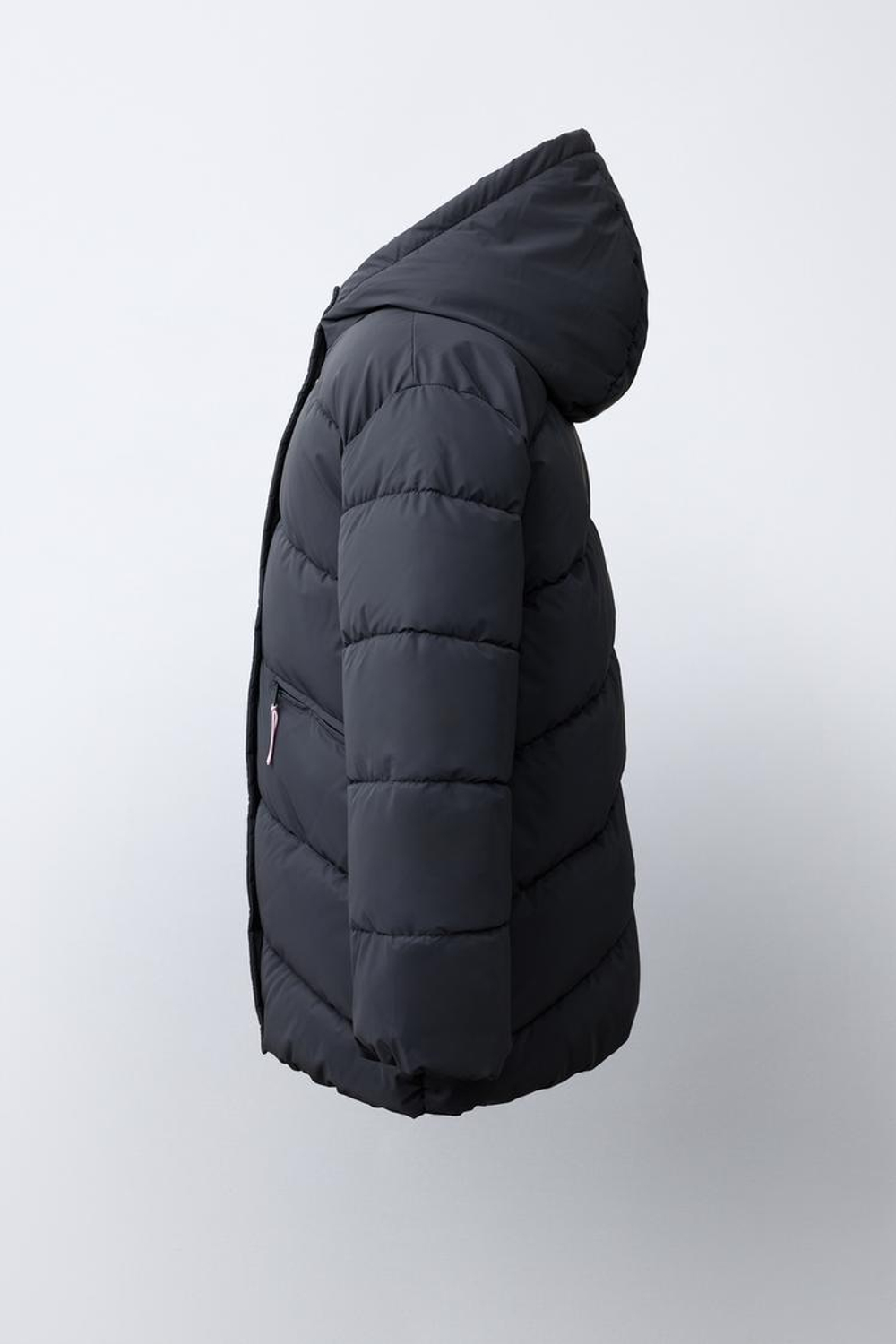 ZARA СТЕГАНОЕ ПРОРЕЗИНЕННОЕ ПАЛЬТО WATER RESISTANT, АНТРЦИТОВО-СЕРЫЙ