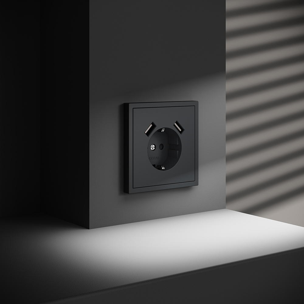 Накладка для розетки с заземлением и защитными шторками, с USB A+A, S70 (графит)