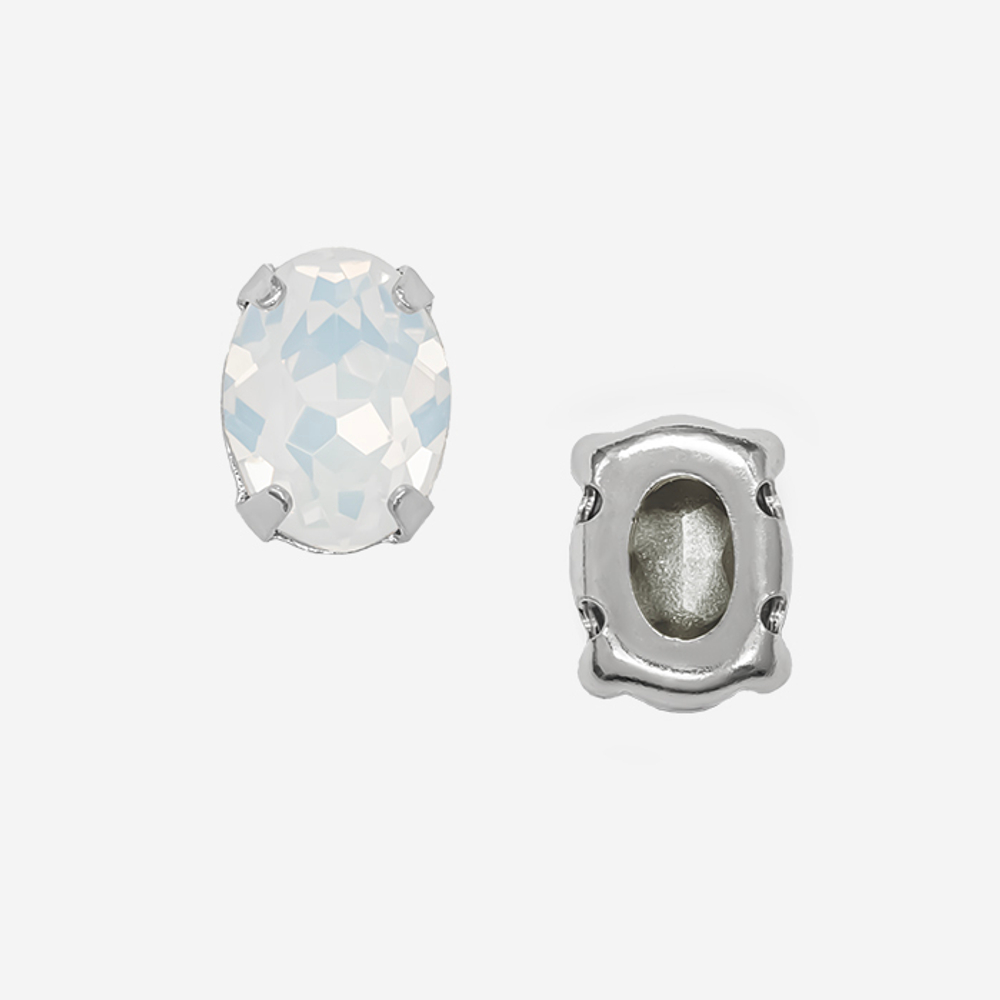 Кристалл Овал (Oval Fancy Stone) в цапах, оттенок "Белый Опал"/"White Opal", 8*6мм, родирование