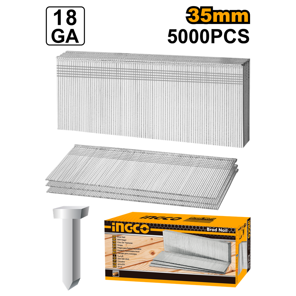 Гвозди для нейлера 18GA INGCO ANA18351 35 мм 5000 шт. Гвозди для нейлера 18GA INGCO ANA18351 35 мм 5000 шт.