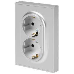 Розетка ЭРА Arktik 16-2105-03 двойная с заземлением 2X2P+E Schuko со шторками 16А-250В алюминий | Эра Arktik