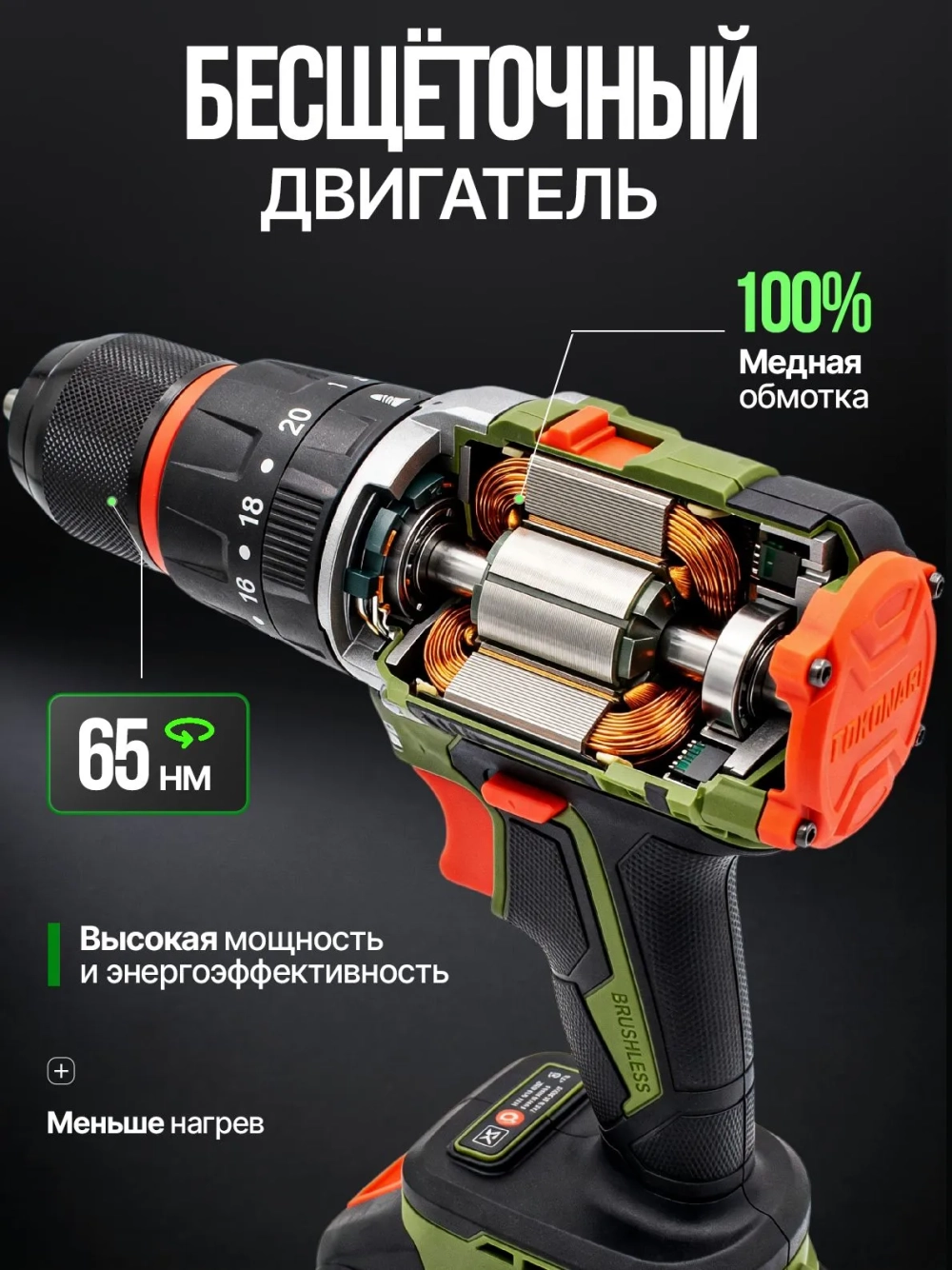 Шуруповерт аккумуляторный бесщёточный ударный мощный SD-065-2