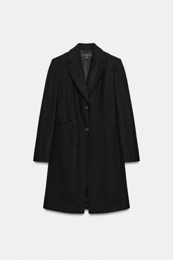 ZARA ПАЛЬТО ИЗ МЯГКОЙ ТКАНИ С ПОДПЛЕЧНИКАМИ, ЧЕРНЫЙ