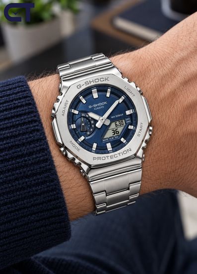 CASIO GM-2110D-2B G-SHOCK мужские наручные часы — металлический G-SHOCK, тёмно-синий циферблат и водостойкость 200 м