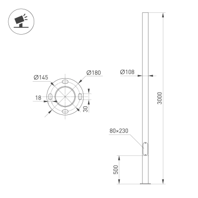 Опора фланцевая OXOR-OT1-D108-L3000 (BK) (Arlight, Сталь)