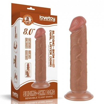 Реалистичный фаллоимитатор Lovetoy Sliding Skin (20×3,8 см) с двойной плотностью коричневый