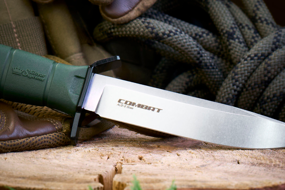 Нож Kizlyar Supreme COMBAT AUS-8 SW OKH PS (StoneWash, Olive Kraton Handle, Polyamid Sheath)