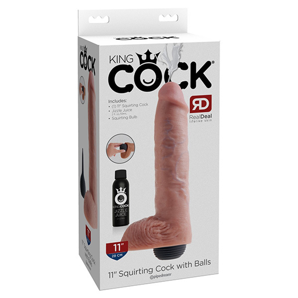 Телесный фаллоимитатор-реалистик 28см с функцией семяизвержения PipeDream King Cock Squirting 11 Dildo with Balls 5605-21
