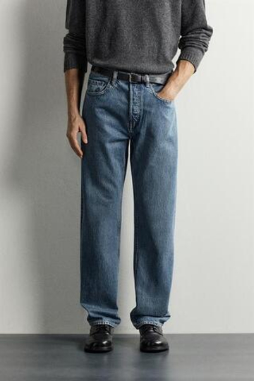 ZARA ДЖИНСЫ STRAIGHT FIT УДЛИНЕННЫЕ, ВЫЦВЕТШИЙ СИНИЙ